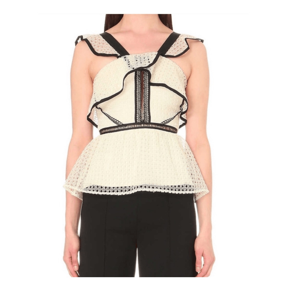 Self-Portrait contrast ruffle peplum top